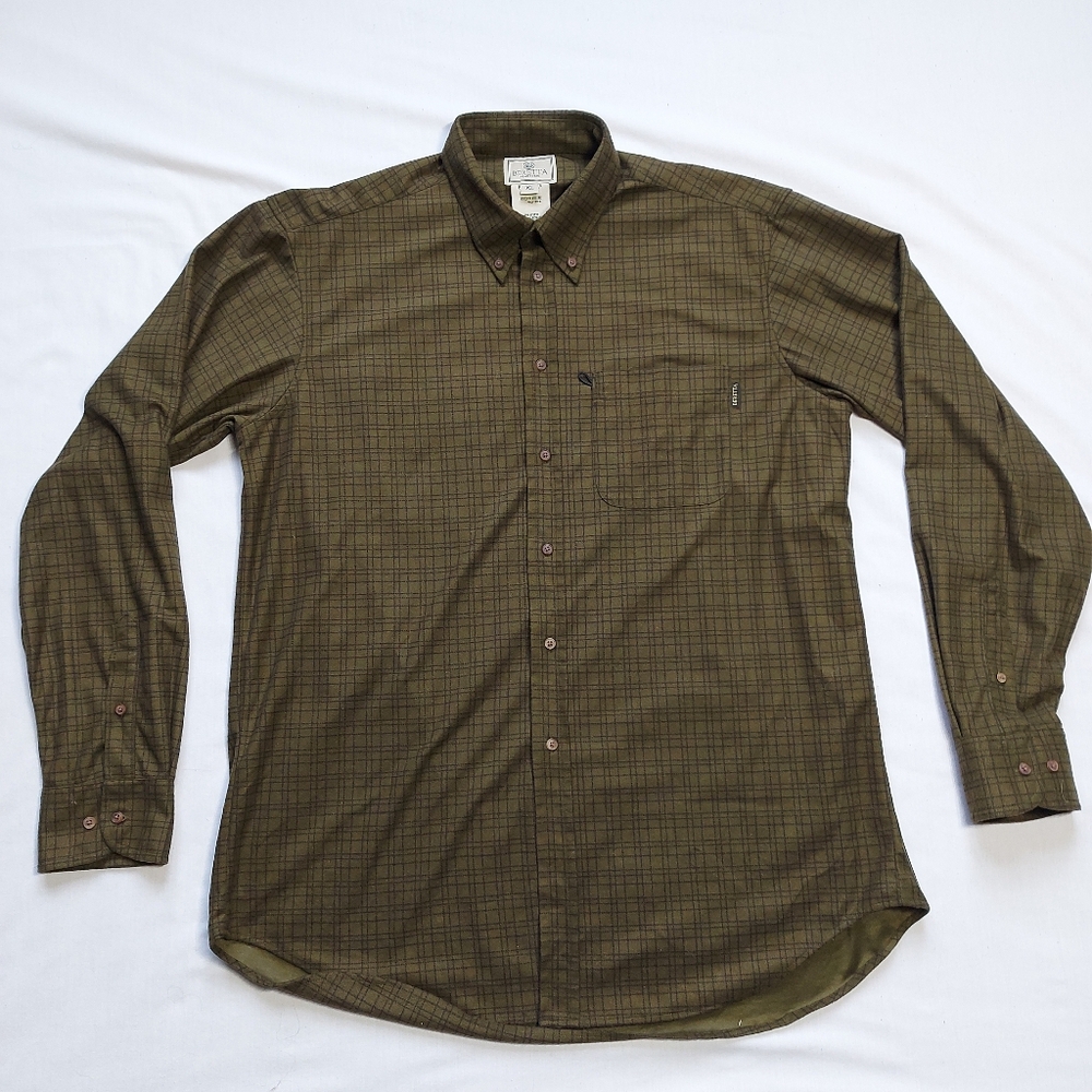 Beretta Flannel Button Down Shirt XL Fleece Long Sleeve Khaki Plaid Size Mens